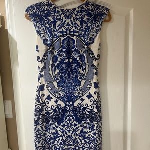 Boston proper blue and white print sleeveless dress
